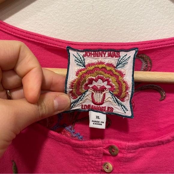 Johnny Was Libbi 3/4 sleeve button front tee women’s size XL floral embroidery - Picture 5 of 11